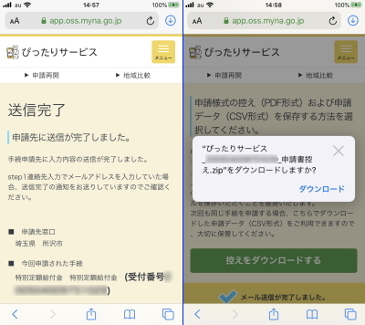 送信完了･受付番号･申請書控ダウンロード